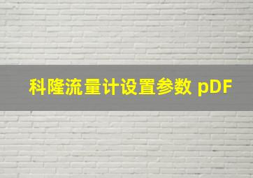 科隆流量计设置参数 pDF